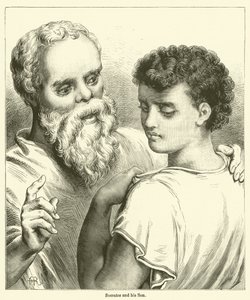 Socrates en zijn zoon (gravure) door English School