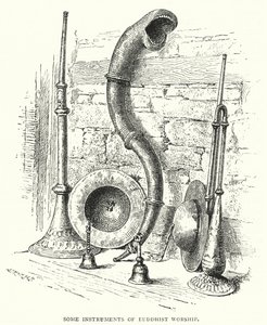 Enkele instrumenten van boeddhistische aanbidding (gravure) door English School