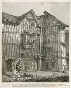 Zuidoostelijk uitzicht van een oud huis dat onlangs stond in Sweedons Passage, Grub Street door English School