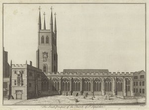 Zuidelijk uitzicht op de kerk van St. Sepulchre, Londen