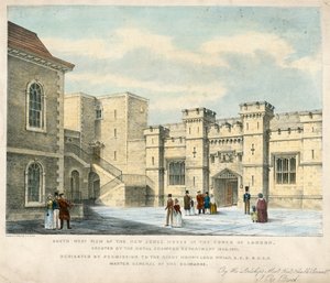 Zuidwestaanzicht van het Nieuwe Juweelhuis in de Tower of London, opgericht 1840-41 door English School
