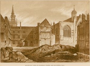 Zuidoostelijk uitzicht op Guildhall Kapel en Blackwell Hall, Londen