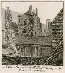 Zuidoostelijk uitzicht op de Bell Tower, St Stephens Chapel, genomen vanuit het House of Commons