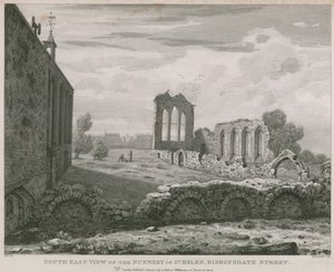 Zuidoostelijk uitzicht op het Klooster van St Helen, Bishopsgate Street, Londen