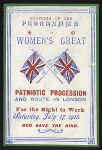 Souvenirprogramma van de vrouwenprocessie voor het recht op werk, Londen, 17 juli 1915 door English School
