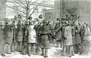 Dr. Robert Koch (1843-1910) verlaat het Koninklijk Ziekenhuis, waar de Engelse patiënt wordt behandeld, uit The Graphic, 6 december 1890