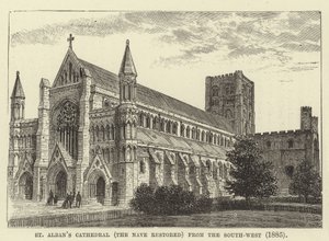 St Albans Kathedraal, het schip gerestaureerd, vanuit het zuidwesten, 1885