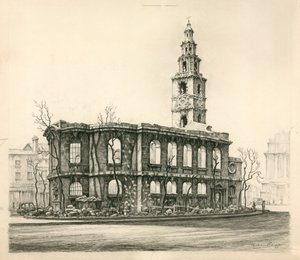 St Mary-Le-Strand, Londen, potloodschets gedateerd 1942 door English School