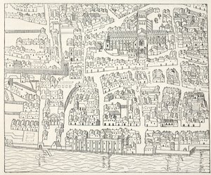 St. Pauls en omgeving, uit Aggas Plan, 1563 door English School