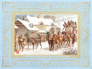 Postkoets en Paarden buiten Herberg, Kerstkaart door English School