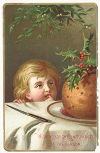 Staren naar de pruimenpudding, kerstkaart