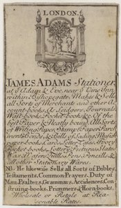 Kantoorboekhandelaar, James Adams, handelskaart door English School