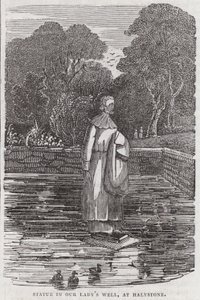 Standbeeld in Onze-Lieve-Vrouwebron, bij Halystone (gravure) door English School