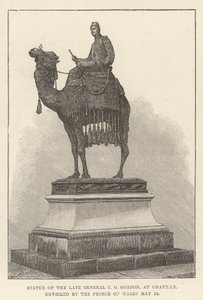 Standbeeld van de overleden generaal C G Gordon, in Chatham, onthuld door de Prins van Wales door English School