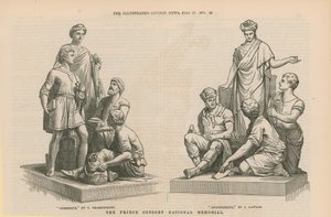 Standbeelden die Handel en Engineering uitbeelden