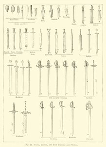 Stenen, bronzen en ijzeren dolken en zwaarden (gravure)