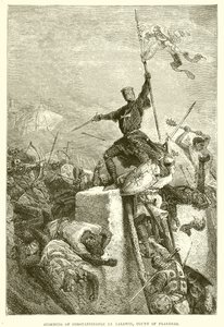 Bestorming van Constantinopel door Boudewijn, Graaf van Vlaanderen door English School
