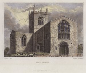 Stow Kerk, Lincolnshire (gekleurde gravure) door English School