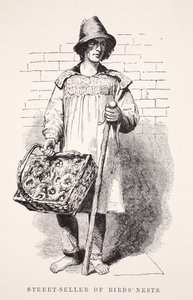 Straatverkoper van vogelnesten, illustratie uit London Labour and London Poor door Henry Mayhew, pub. 1862