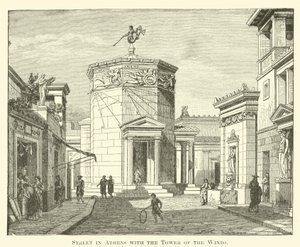 Straat in Athene met de Toren der Winden door English School