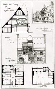 Studio en Cottage voor Miss Rosa Corder, uit The British Architect, 3 oktober 1879 door English School