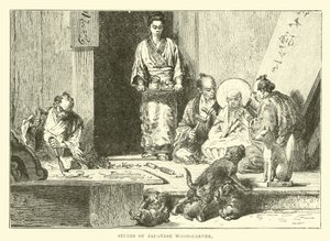 Atelier van een Japanse houtsnijder door English School