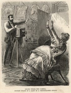 Plotselinge dood van een dame in een fotografische studio (gravure) door English School