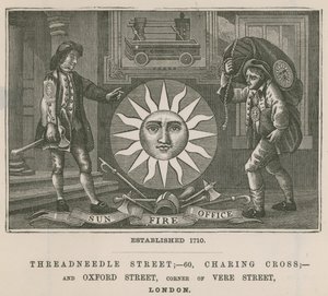 Sun Fire Office, Threadneedle Street, 60 Charing Cross, en Oxford Street, Londen