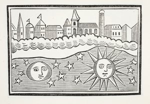 Zon, Maan, Sterren en Aarde Verwisseld, illustratie uit Chap-books van de Achttiende Eeuw door John Ashton, uitgegeven 1882 door English School