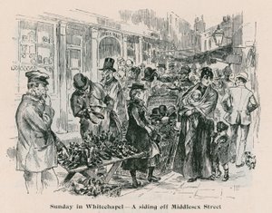 Zondag in Whitechapel - een zijstraat van Middlesex Street, Londen