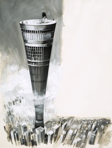 Supersteden in de lucht. Futuristische wolkenkrabber