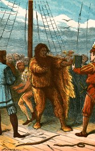 Verrassing van de grote inboorling bij het zien van zijn eigen reflectie door English School