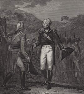 Overgave van het leger van Generaal Burgoyne bij Saratoga, 1777 door English School