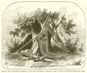 Zwaard en dolk van James IV, en twee ridders banieren, gebruikt in de Slag bij Flodden Field