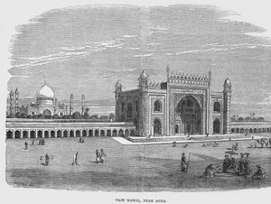 Taj Mahal, nabij Agra (gravure) door English School