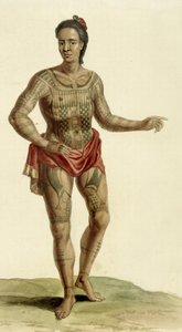 Getatoeëerde Hawaiiaanse krijger, 1824
