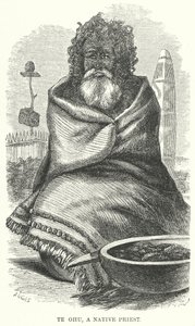 Te Ohu, een priester (gravure) door English School