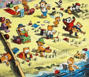 Teddyberen op het strand door English School