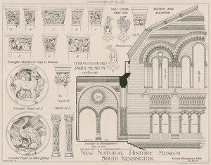Terracotta details van het nieuwe Natuurhistorisch Museum, South Kensington door English School