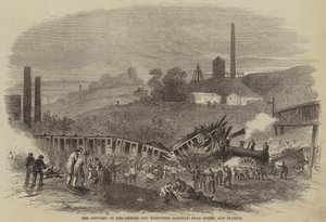 Het ongeluk op de Oxford en Worcester Railway, nabij Round Oak Station (gravure) door English School