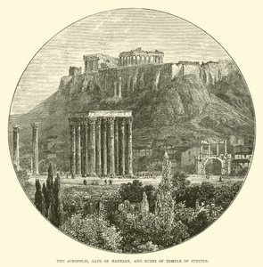 De Akropolis, Poort van Hadrianus, en ruïnes van de Tempel van Jupiter