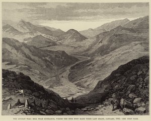 De Afghaanse Oorlog, Heuvel bij Gundamuk, waar de 44e Voet hun Laatste Stand maakten, januari 1842 (gravure) door English School