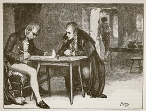 De agenten van Groot-Brittannië en Zweden ondertekenen het verdrag tegen Napoleon, illustratie uit Cassells Geïllustreerde Geschiedenis van Engeland door English School