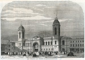 De Landbouwhal in Islington in aanbouw door English School