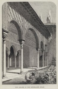 De Arcade van de Generalife, Spanje (gravure)