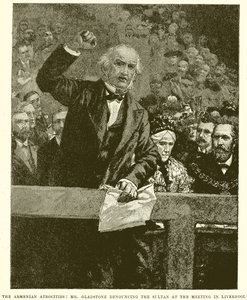 De Armeense Wreedheden: Mr. Gladstone die de Sultan Veroordeelt op de Bijeenkomst in Liverpool door English School