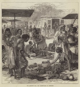 De Ashantee-oorlog, de markt in Coomassie door English School
