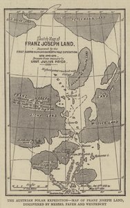 De Oostenrijkse poolexpeditie, kaart van Franz Joseph Land, ontdekt door Messers Payer en Weyprecht (gravure) door English School