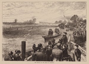 De slag van de boten bij Chiswick (gravure) door English School