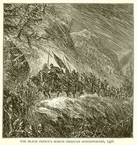 De mars van de Zwarte Prins door Roncesvalles, 1356